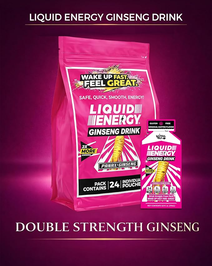 Vital 4U Liquid Energy Shot - Ginseng B Vitamins Naturally Sweetened Coffee Flavor 24 ct