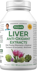 ANDREW LESSMAN Liver Anti-Oxidant Extracts 180 Capsules - Supports The Hard-Working Tissues of The Liver Promotes Optimum Liver Health and Function. Milk Thistle Turmeric and Artichoke Extracts