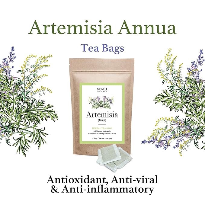 Siyah Organics Artemisia Annua Herbal Tea Bags - Antioxidant Tea - 100% Natural &amp Organic Vegan Herbal Tea - Handmade Herbal Supplement - 21 Tea Bags