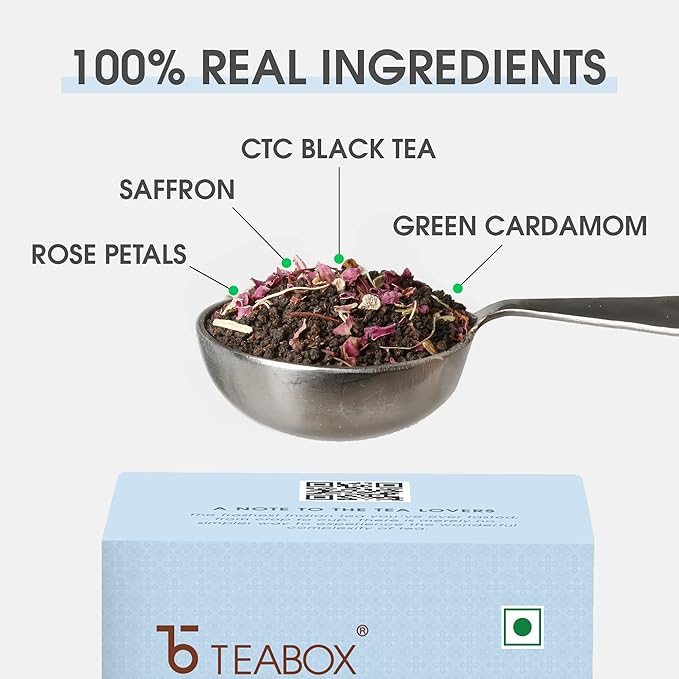 Teabox Kashmiri Kesar Gulab Masala Chai 250 Grams | From The Everlasting Beauty Of The Kashmir Valley | Tea Mixed With The World's Rarest Saffron &amp Light Scented Roses