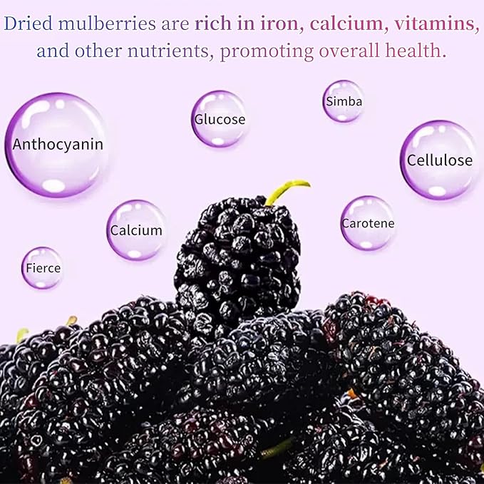 Wanhua Hall Premium Dried Black Mulberries Fruit Black Mulberry Tea No Sugar Added No Additives All Natural Unsulfured Great for Desserts and Tea Healthy Fruit Snack 黑桑椹干 桑葚280g/10oz