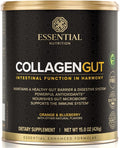 Essential Nutrition - Collagen Gut - Collagen Peptides Powder - Gut health supplement Immunity - Prebiotic Fiber Turmeric Extract FODMAP Friendly Sugar-Free - Orange &amp Blueberry- 15oz (20 Servi