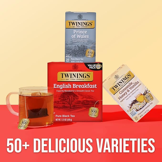 Twinings Prince of Wales Black Tea Individually Wrapped Bags 20 Count (Pack of 6) Velvety Smooth &amp Mild Caffeinated Enjoy Hot or Iced 120 Teabags
