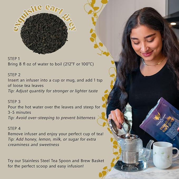 Earl Grey Tea Organic Loose Leaf Black Tea – Classic Bergamot &amp Citrus Flavor – Boost Clarity &amp Wellness – Drink Hot or Iced – 4 oz Resealable Bag (Makes 50 Cups) – The Elegant Elephant