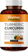 Turmeric Curcumin with BioPerine Black Pepper and Ginger - Made in USA - 120 Vegetarian Capsules for Advanced Absorption Joints Support