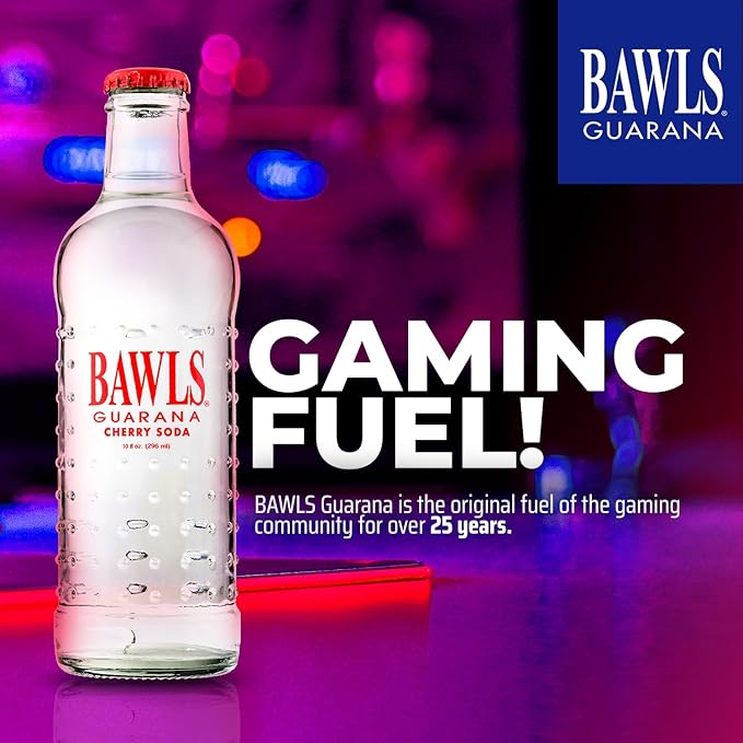 BAWLS Guarana Cherry BAWLS Guarana Drink Guarana Soda Guarana Fueled Soda for Energy High Energy Caffeinated Drink 10oz 12 Pack Glass Bottles
