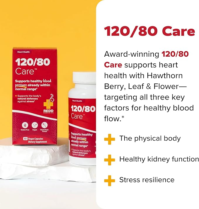 Redd Remedies 120/80 Care Heart Health and Natural Blood Pressure Support 60 Vegan Capsules