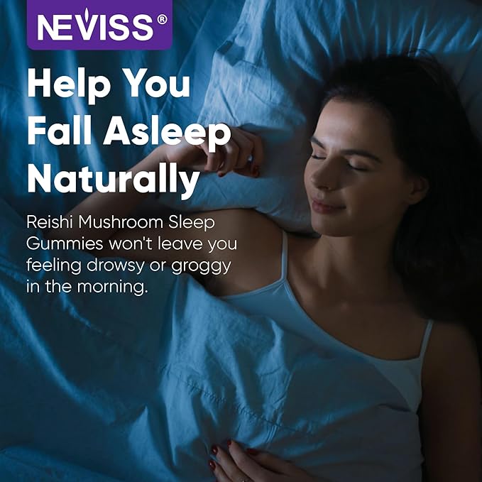 NEVISS Reishi Mushroom Sleep Gummies - Melatonin Free Sleep Gummies for Adult | Reishi Saffron Magnesium GABA &amp Chamomile - Non-Habit Forming Help for Deep Relaxation - Vegan Berry Flavor 1P
