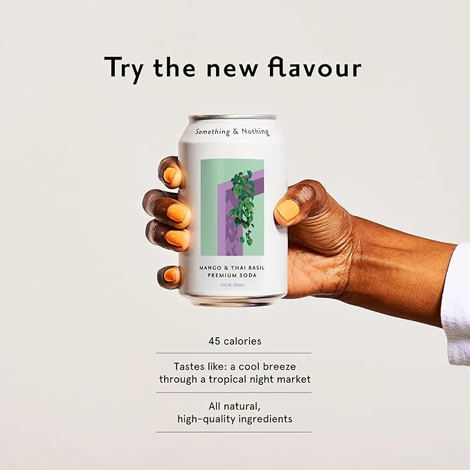 Something &amp Nothing Mango &amp Thai Basil Flavored Sparkling Water | Lightly Carbonated &amp Full of Flavor with Added Grape &amp Lemon Juice | Vegan &amp Low Calorie Premium Soda | 12 Fl Oz C