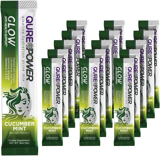 Qure Collagen Powder for Women | L-Glutathione &amp Hyaluronic Acid | Daily Skin &amp Joint Support | Alkaline Hydration Mix | Light Cucumber Mint Flavor | 15 Sticks (1 Box)