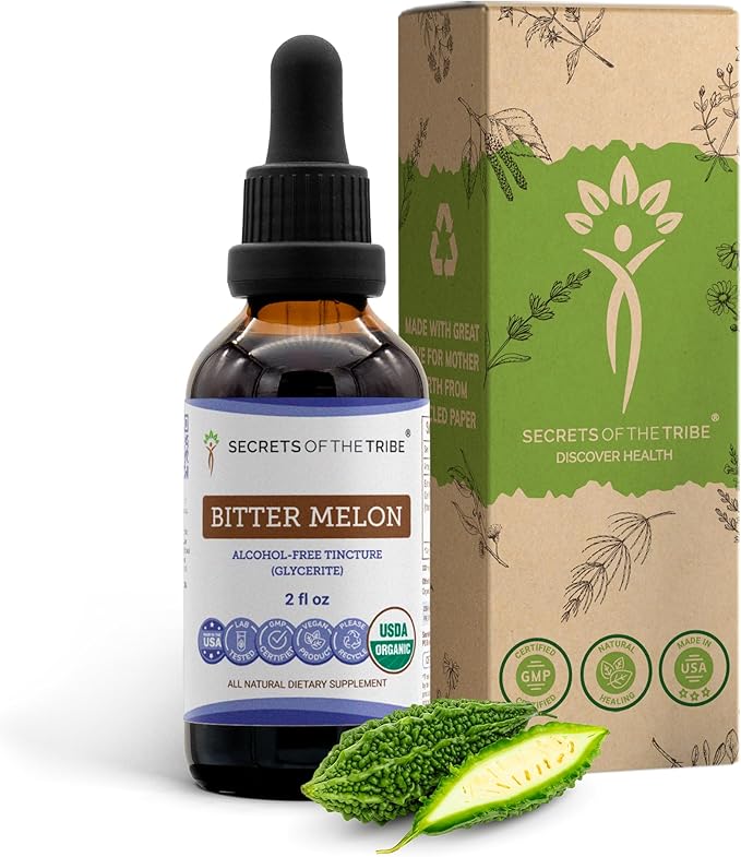 Secrets of the Tribe Bitter Melon USDA Organic | Alcohol-Free Extract High-Potency Herbal Drops | Made from 100% Certified Organic Bitter Melon (Momordica Charantia) Dried Fruit 2 oz