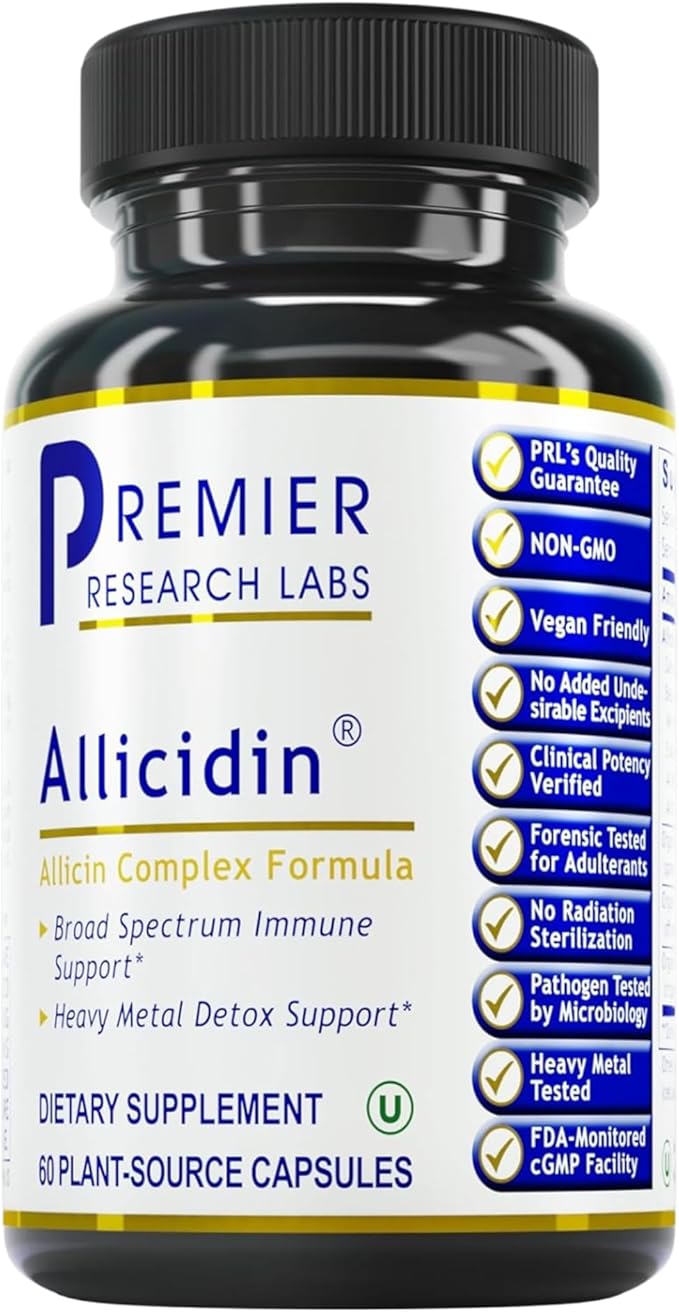 Premier Research Labs Allicidin - Garlic Allicin Supplement Garlic Supplements Garlic Pills Allicin Extract Garlic Extract Odorless Garlic Capsules Immune Support - 60 Vegetarian Capsules