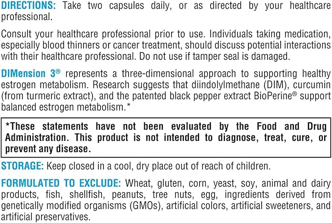 XYMOGEN Dimension 3 - Diindolylmethane DIM Supplement with Curcumin + BioPerine - Supports Healthy Estrogen Detox Hormonal Balance for Women and Men - Menopause Relief + PMS Support (120 Capsules)