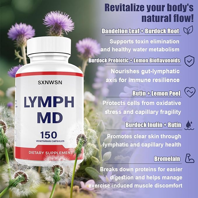 Lymph MD Comfort Capsules - Fast-Acting Dandelion &amp Bromelain Blend | Post-Meal Support for Foodies &amp Travelers Vegan Gentle Formula (150 Capsules)