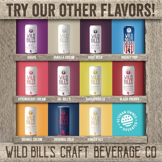 Wild Bill's Strawberry Cream Soda Classic Craft Soda Pop Soft Drinks Sodas Made with Pure Cane Sugar Caffeine Free NO High Fructose Corn Syrup Gluten Free Vegan Low Sodium 12 Oz 12 Pack