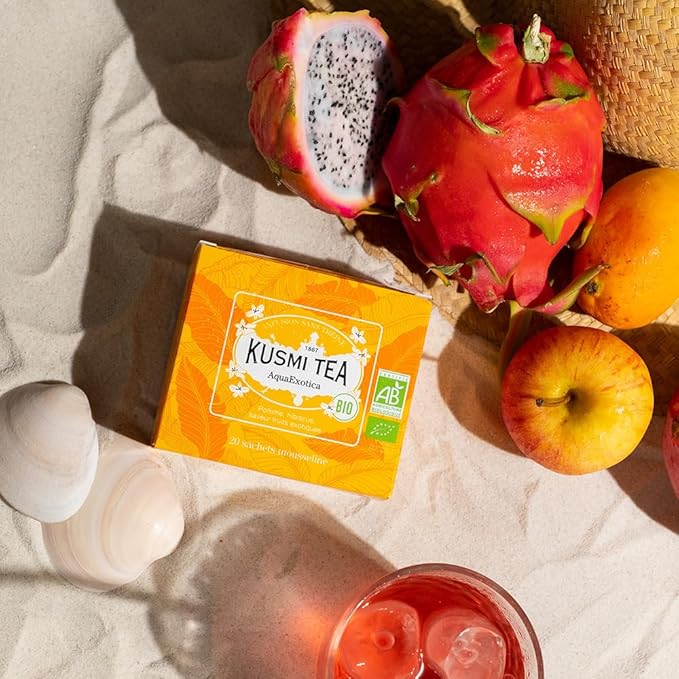 Kusmi Tea - Pack of 2 Boxes of Tea Bags - AquaExotica + AquaRosa - Iced Herbal Tea Recipe - Hibiscus Based Fruit Teas with Apple Rosehips Black Berries - Caffeine Free Herbal Tea - 2x20 Tea Bags