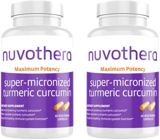 Nuvothera Super-Micronized Turmeric Curcumin Capsules 2-Month Supply Rapid Absorption Whole Root Non-GMO Skin Gut Health &amp Antioxidants(120 Capsules)