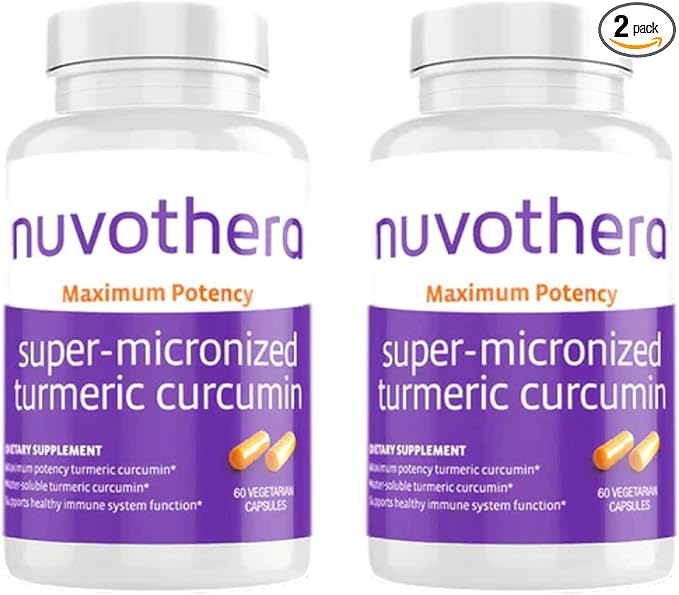 Nuvothera Super-Micronized Turmeric Curcumin Capsules 2-Month Supply Rapid Absorption Whole Root Non-GMO Skin Gut Health &amp Antioxidants(120 Capsules)