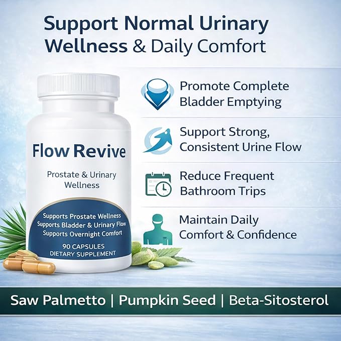 Flow Revive Prostate Wellness Supplements for Men Prostate Support Capsules with Saw Palmetto Quercetin &amp Pumpkin Seed Supports Healthy and Daily Comfort 90 Vegetarian Capsules (1)