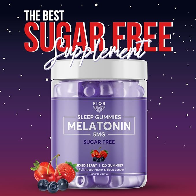 FIOR Sugar Free 120-Count Sleep Aid &amp Calm Gummies Melatonin Gummies Sleep Aids for Adults &amp Kids. Gummy Vitamins for Sleep. Adults &amp Kids Melatonin &amp L-Theanine Gummies Natural Herba