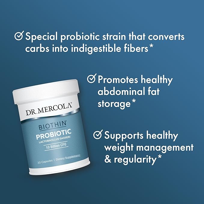 Dr. Mercola Biothin Probiotic - Digestive Health Supplement - Supports Healthy Metabolism - GMO-Free Gluten-Free &amp Soy-Free - 30 Delayed-Release Capsules (30 Servings)