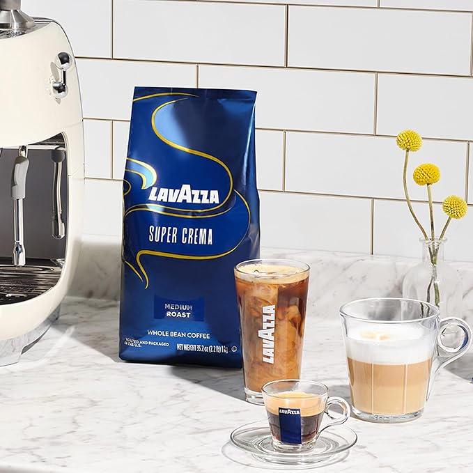 Lavazza Super Crema Whole Bean Coffee Medium Espresso Roast Arabica and Robusta Blend 2.2 lb Bag (Pack of 3)