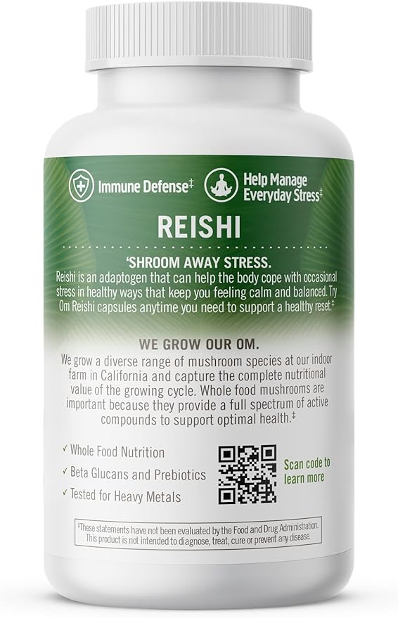 OM MUSHROOM SUPERFOOD Reishi Mushroom Capsules Superfood Supplement 90 Count 30 Days Organic Adaptogen for Stress Relief and Immune Health
