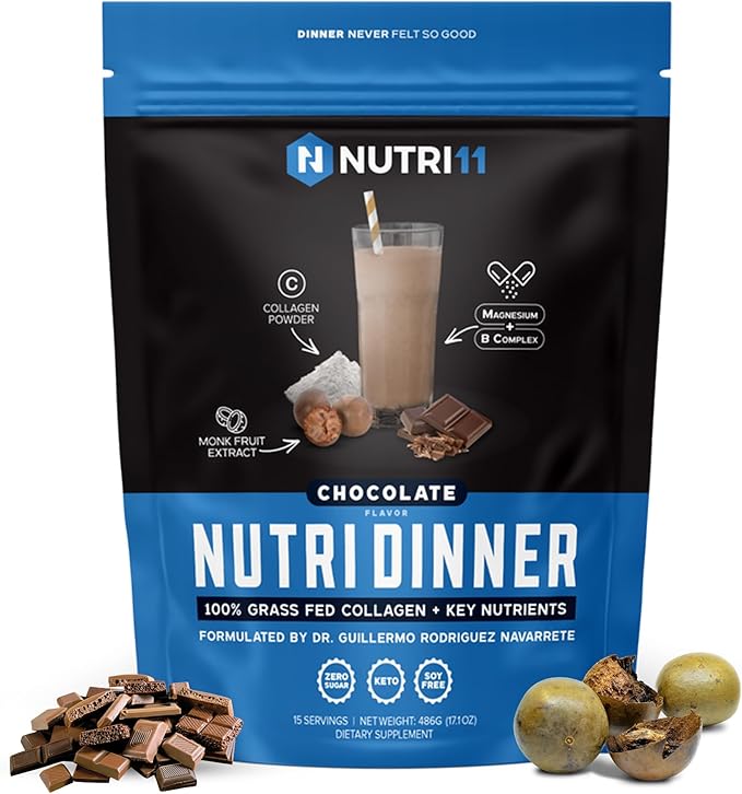 NutriDinner by Nutrillermo | Grass-Fed Collagen Protein Powder | Magnesium B-Vitamins &amp Monk Fruit | Sleep Recovery and Wellness Supplement |