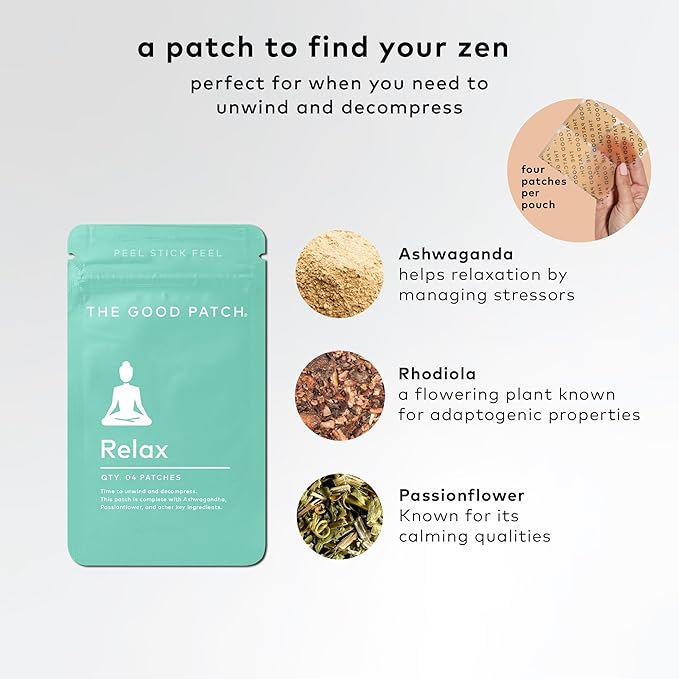 The Good Patch Relax Patches to Unwind and Decompress Natural Patch with Ashwagandha Ginger Root Plant Powered Wearable Wellness Sustained Release (24 Total Patches)
