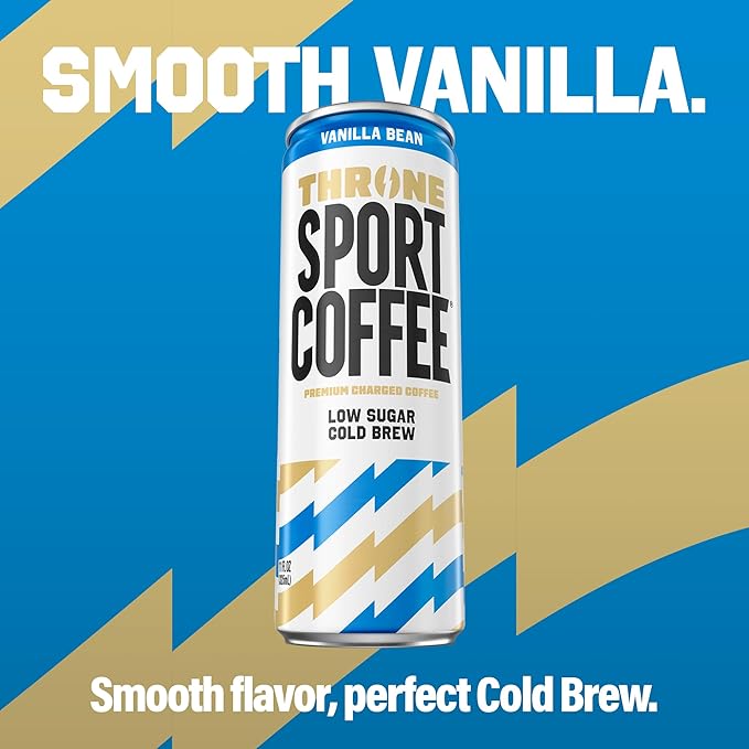 Throne Sport Coffee Cold Brew – Low Sugar. 150mg Natural Caffeine and B Vitamins – Dairy-Free Low Calorie –Premium Arabica NSF Certified Active Lifestyles – Vanilla Bean 12 Pack