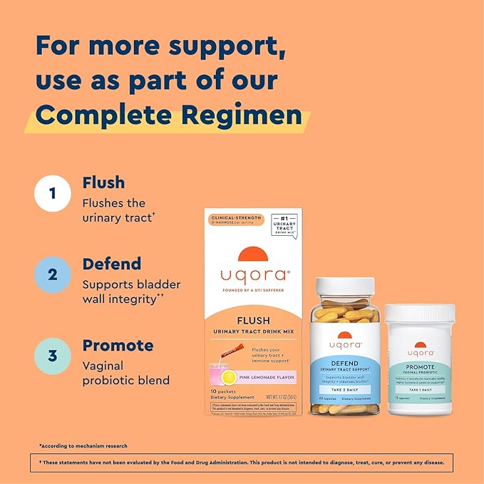 Uqora Flush - Urinary Tract* with D-Mannose Vitamin C Vitamin B6 Potassium Magnesium &amp Calcium - Gluten-Free &amp Vegan - Pink Lemonade Flavor - 10 Packets (1 Pack)