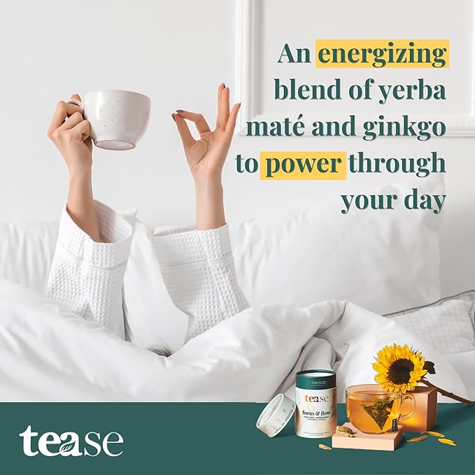 Tease Tea Yerba Mate - Focus &amp Flow Caffeinated Tea Brain Energy &amp Focus Blend with Yerba Mate Ginseng Ginkgo Spearmint &amp Citrus