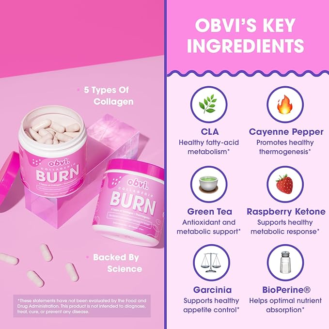 Obvi Collagenic Burn Day &amp Night Bundle | Collagen Green Tea Ashwagandha GABA &amp Melatonin | 24-Hour Collagen Support