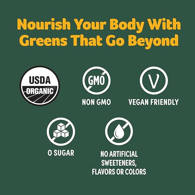 Purely Inspired Organic Green Powder Smoothie Mix Tropical Mango Iced Tea Flavor (30 Servings) - Probiotics for Digestive Health with Spirulina &amp Chlorella for Gut Health - Vegan