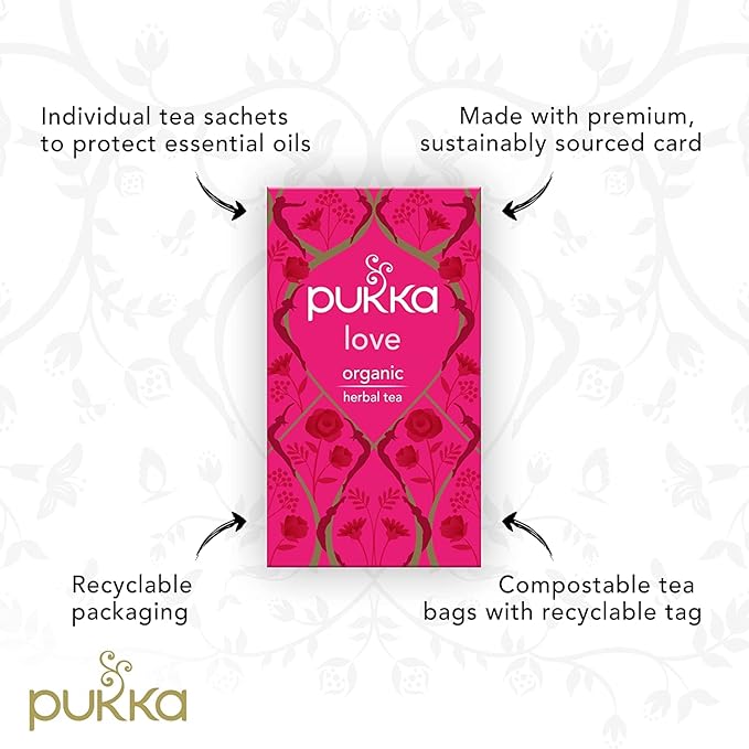 Pukka Herbal Teas Love Organic Rose Chamomile And Lavender Tea - Caffeine Free - Case Of 6 - 20 Bags