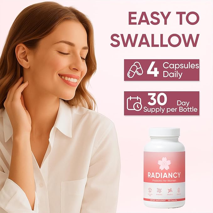 Radiancy Probiotic for Women Daily Supplement with Multi-Collagen Hyaluronic Acid Prebiotics Vitamin C - 120 Count (1)