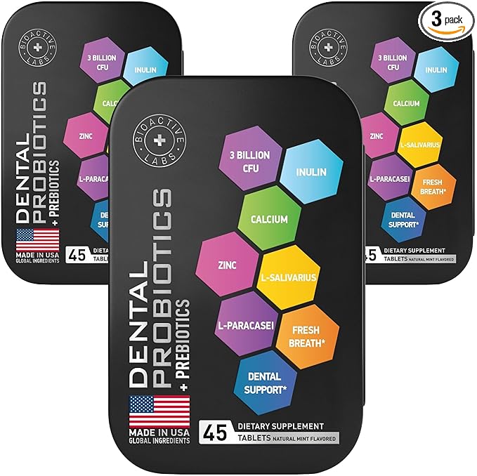Dental Probiotics for Teeth and Gums - Lactobacillus Salivarius Probiotic and Prebiotic Blend - Best Oral Probiotic for Teeth Gums and Bad Breath -135 Natural Mint Tablets in Travel Tins