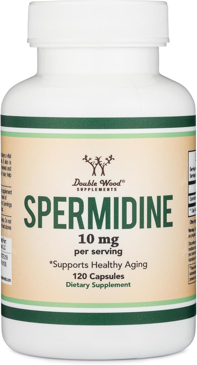 Spermidine Supplement (10mg of 99% Spermidine 3HCL - Third Party Tested) 120 Capsules - Over 100x More Potent Than Wheat Germ Extract for Cell Membrane Telomere Health and Aging by Double Wood