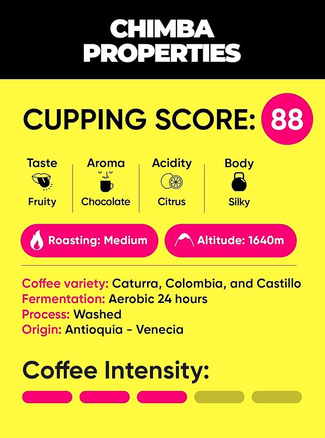 Chimba Single Origin Specialty Coffee 500g: Fresh Colombian Whole Beans with Medium Roast from Antioquia &amp Cupping Score 88