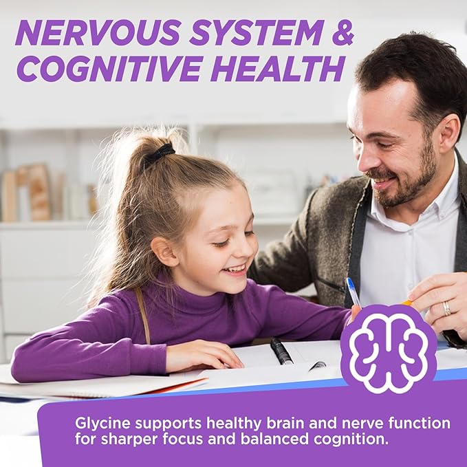 Glycine Gummies 3g(3000 mg) Glycine Supplements for Sleep Detox Relax Nerve Support Blueberry Flavor Sugar-Free Vegan Non-GMO Gluten-Free 60 Ct.