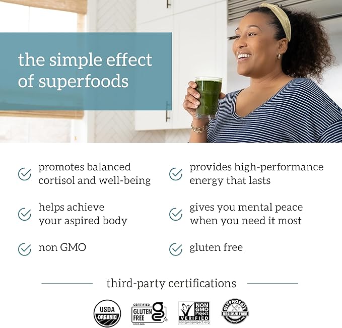 Organifi Green Juice - Powder Supplement with Organic Spirulina Ashwagandha and Chlorella - Helps Achieve Fitness Goals and Reduce Cortisol Levels - 6 Pack
