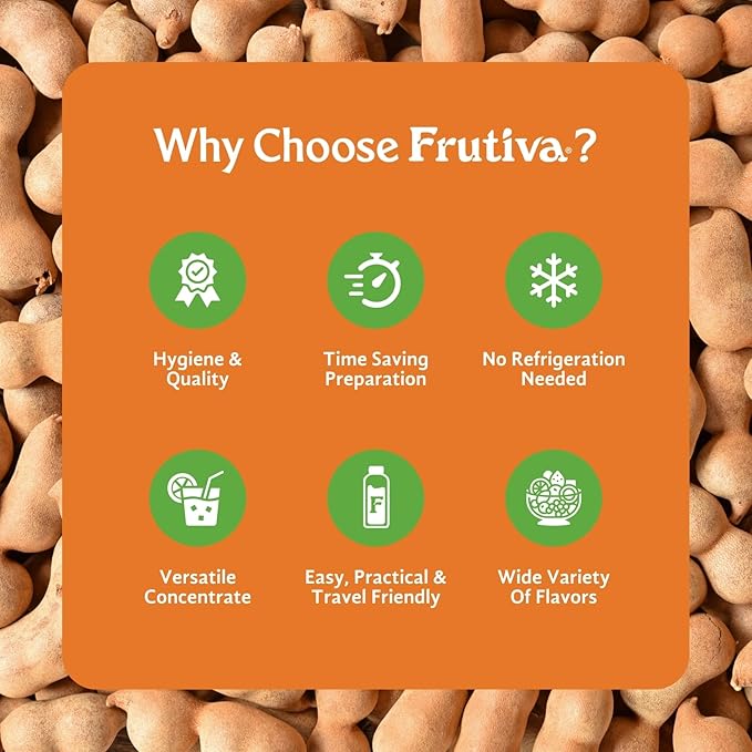Frutiva Authentic Tamarind Drink Mix| |Made in Mexico with Cane Sugar | Aguas Frescas Concentrate Makes 2.6 Gallons Per Bottle | No High Fructose Corn Syrup | de | Perfect for Drinks Desserts &amp M