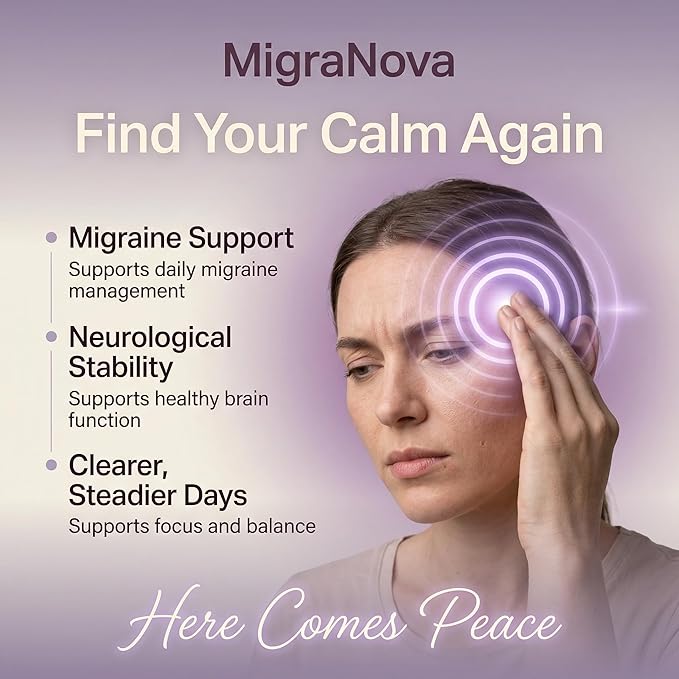 Migraine Support Supplement for Daily Prevention and Migraine Relief Support | Magnesium Riboflavin B2 &amp B6 CoQ10 and Feverfew | NeuroCalm Blend | Made in USA | MigraNova