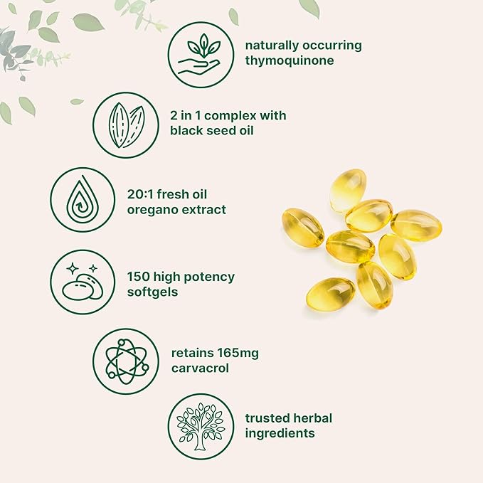 Micro Ingredients Oil of Oregano Softgels 150 Count | 2 in 1 Formulated with Black Seed Oil | 4X Strength Carvacrol &amp Thymoquinone | Plant Based Non-GMO