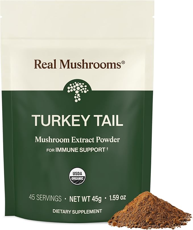 Real Mushrooms Turkey Tail Mushroom Powder – Organic Mushroom Extract for Daily Wellness Gut Harmony &amp Energy Support with Beta Glucans – Vegan Non-GMO 45 Servings Functional Supplement