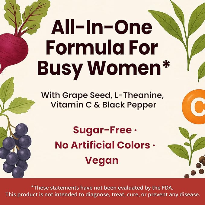 2 Pack Beet Root Gummies – Blood Pressure Support &amp Mood Support Super Nitric Oxide Beets Supplement with Grape Seed L-Theanine &amp Vitamin C Sugar-Free Vegan 30:1 Beet Root Extract 120 Che