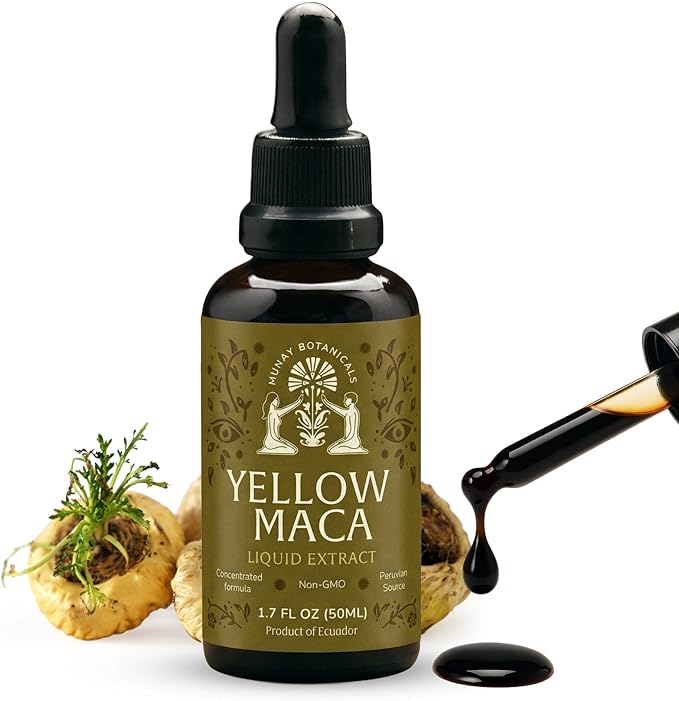 Yellow Maca Extract 50ml – Maca Root Liquid Drops | Peruvian Energy &amp Hormonal Support | Vegan Non-GMO Clean Plant-Based Formula for Focus Mood Vitality &amp Wellness– 50 Servings