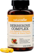 NatureWise Berberine 1000mg - Berberine Phytosome + HCI + Turmeric &amp Digestive Enzymes - Supports Healthy Blood Sugar + GI + Metabolism + Cholesterol - Non-GMO USA Manufactured - [30 Day Supply]