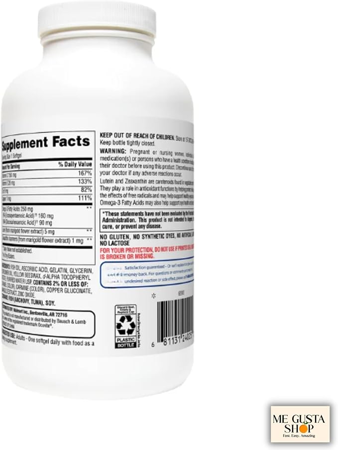Equate Vision Formula 50+ Softgel Dietary Supplement 300 Count + me Gusta Sticker