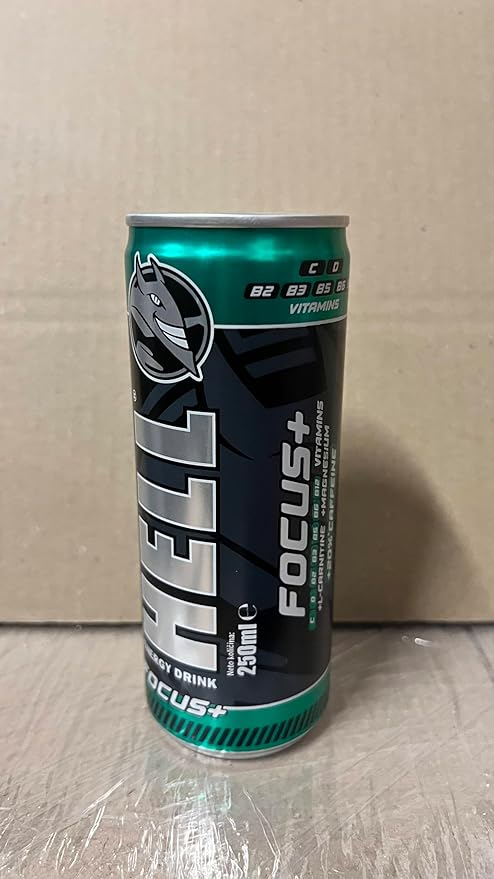 HELL FOCUS Energy Drink | 32 mg/100 ml Caffeine | Vitamins B3 B5 B6 B12 | No Preservatives | Environmentally Friendly Packaging | 24 x 250ml | Compatible with HELL Energy